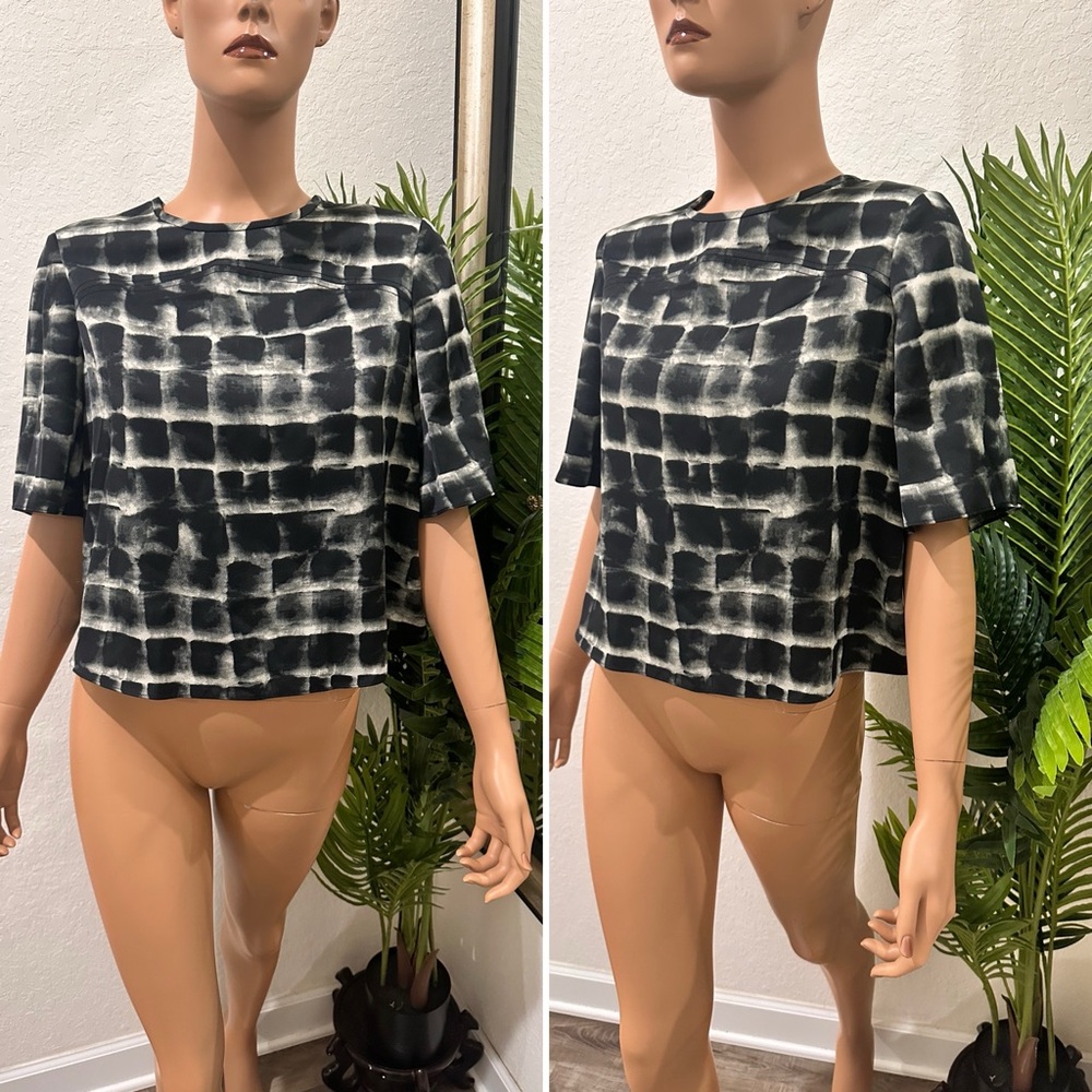 RACHEL Rachel Roy Black and White Boxy Crop Blouse M